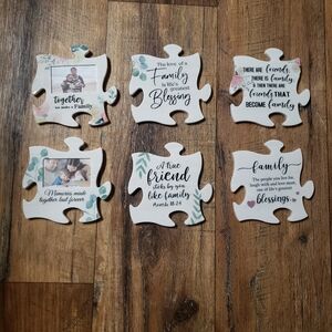 Set Of 6 Family Puzzle Piece Magnets- Floral Accents